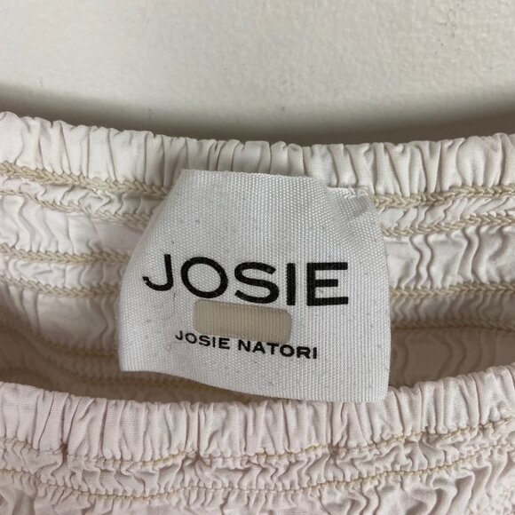 Natori Smocked Crop Top White Puff Sleeves Size Small Ribbed Josie Square Neck S - Picture 5 of 12